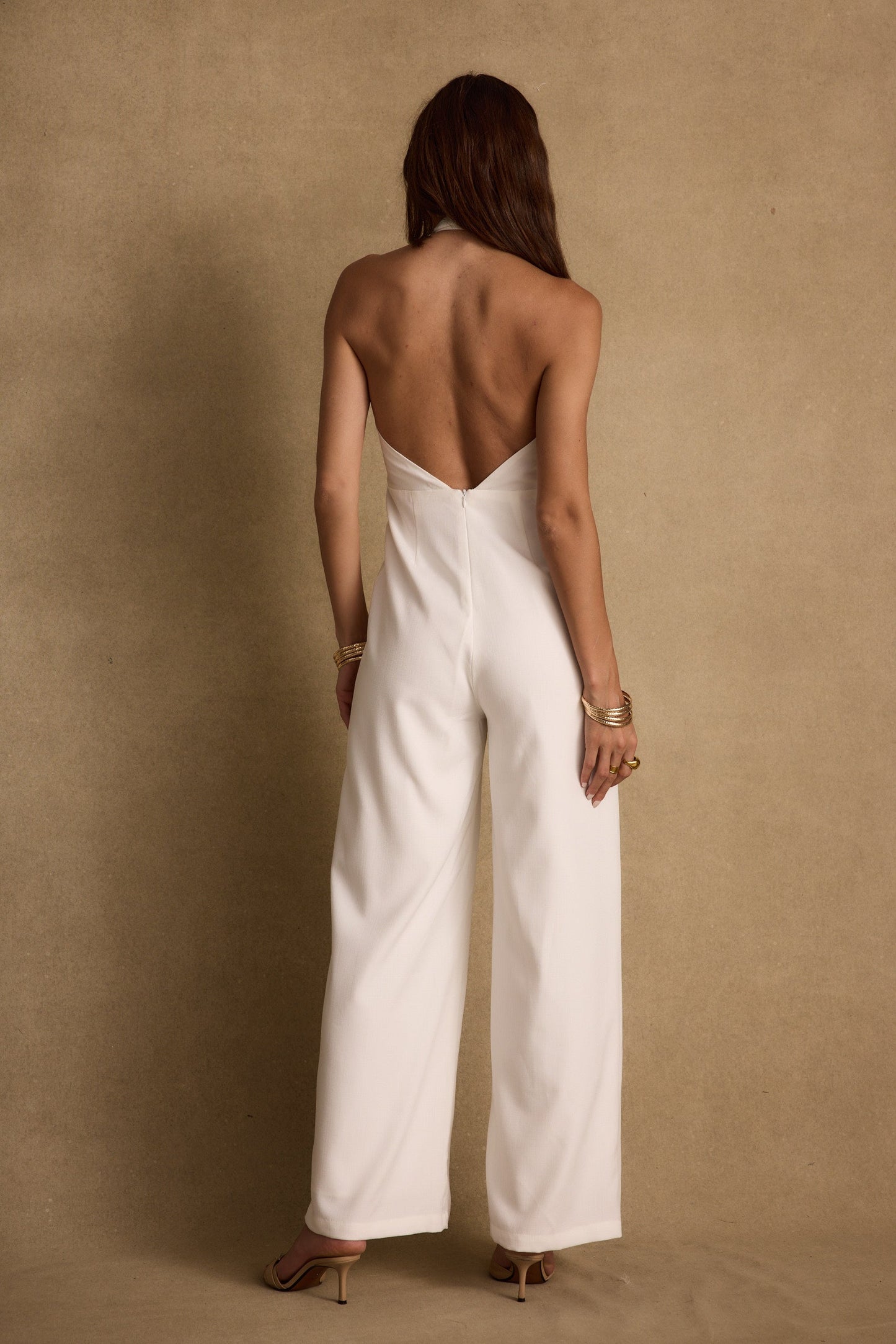 Astoria White Plunge Halter Tailored Jumpsuit