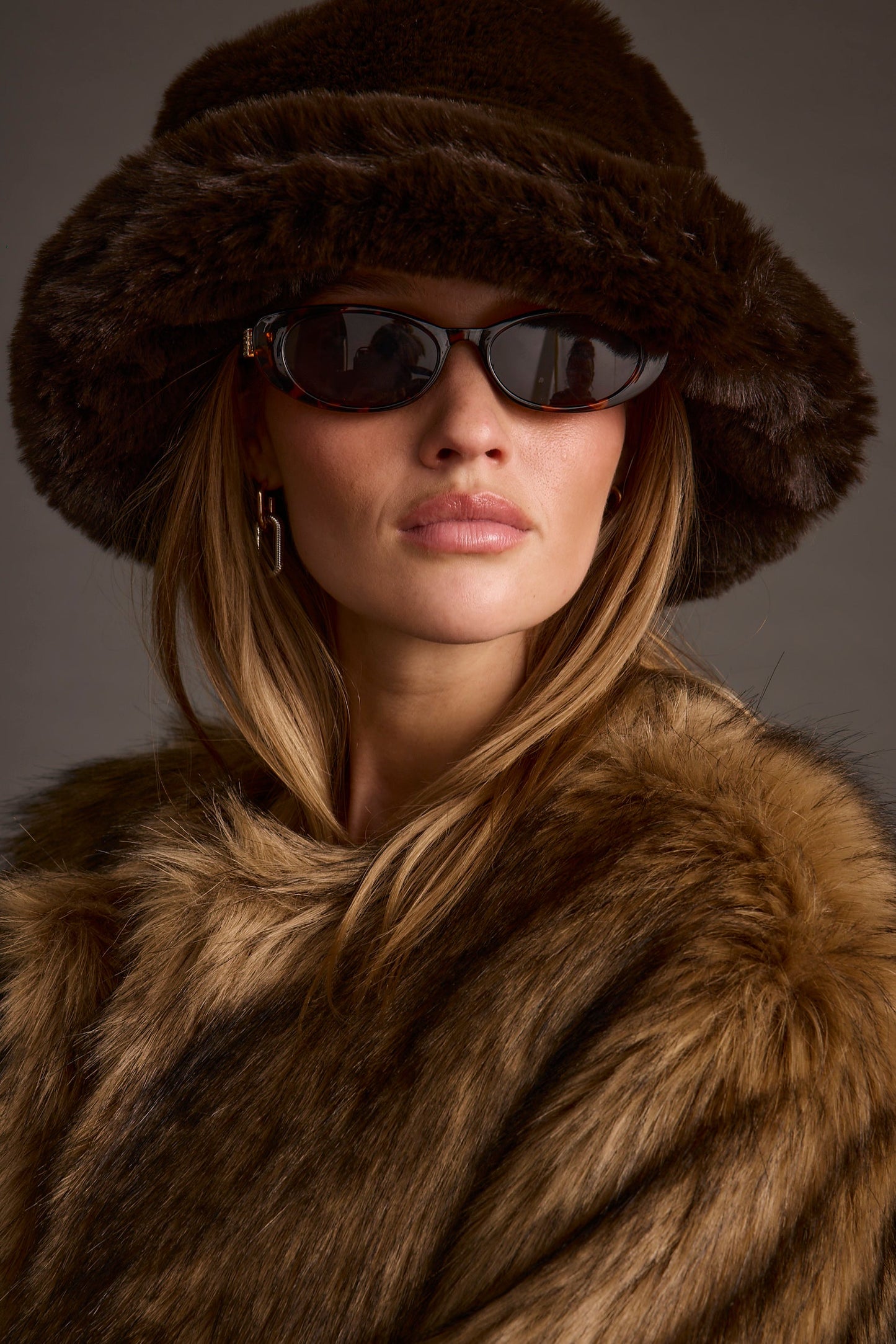 Bucket Down Espresso Faux Fur Hat