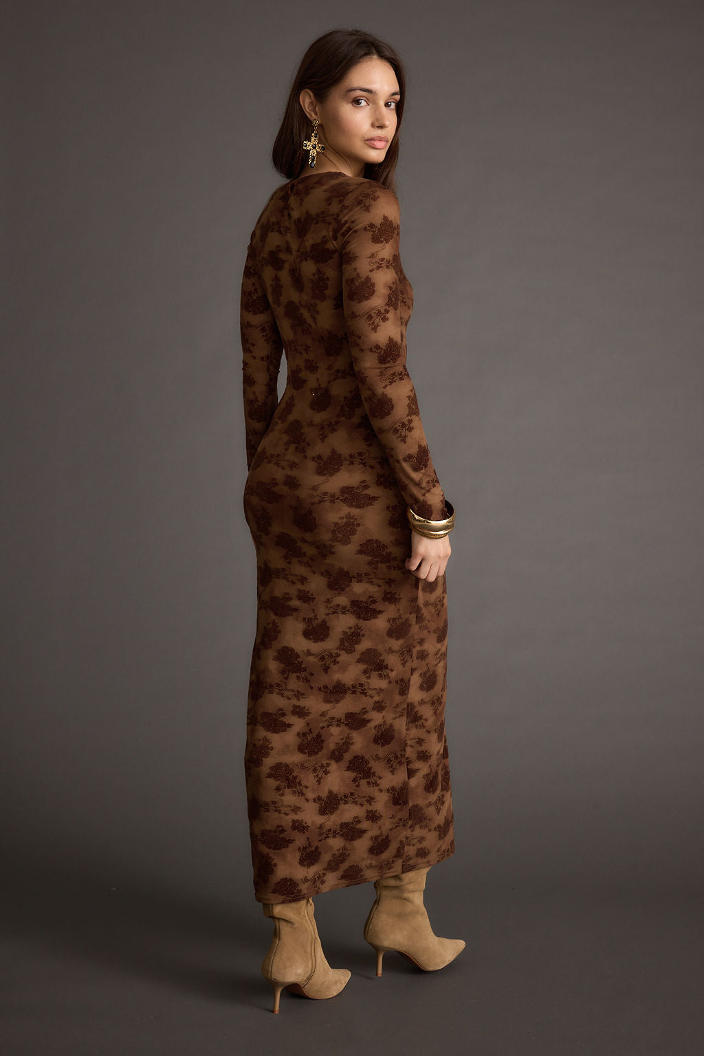 Casanova Brown Floral Maxi Dress