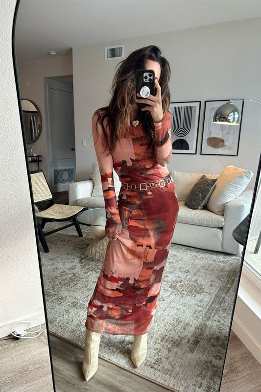 Casanova Printed Mesh Maxi Dress