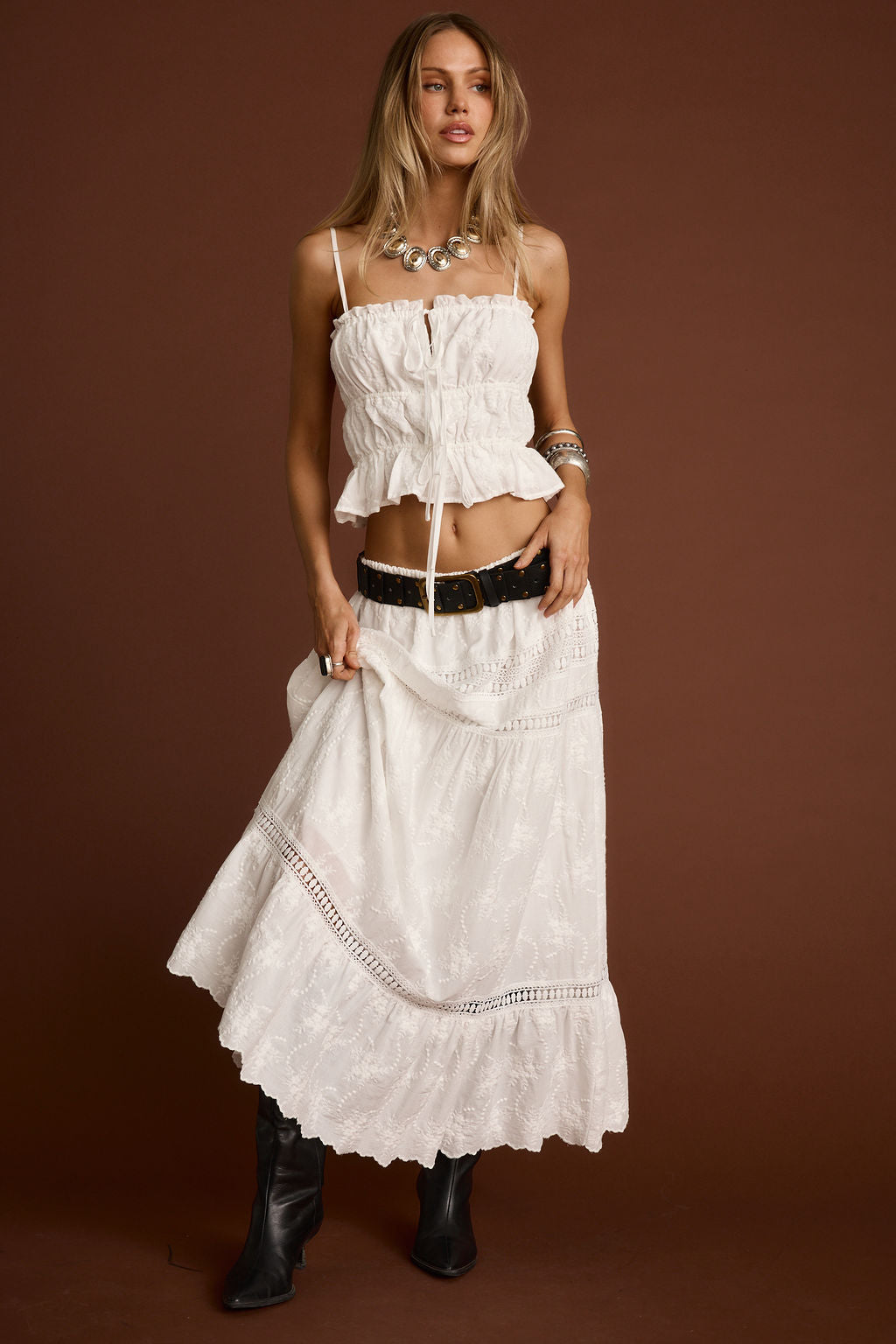 Dahlia White Embroidered Tank