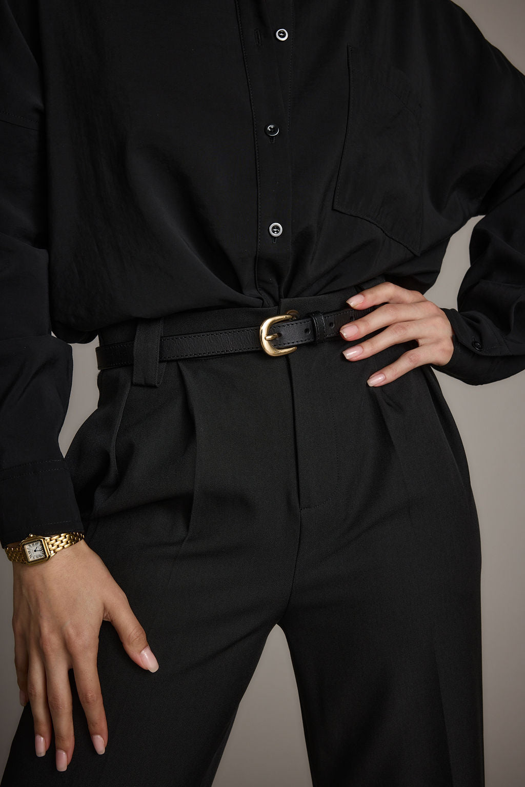 Liya Gold Genuine Leather Skinny Belt